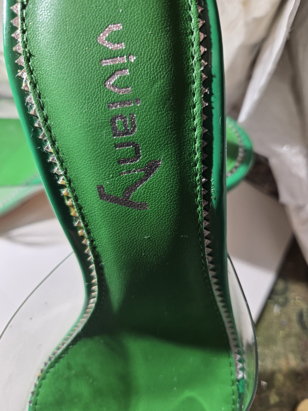 Vivianly Green Clear Lucite Heel Slide Sandals - Green - Picture 11 of 12